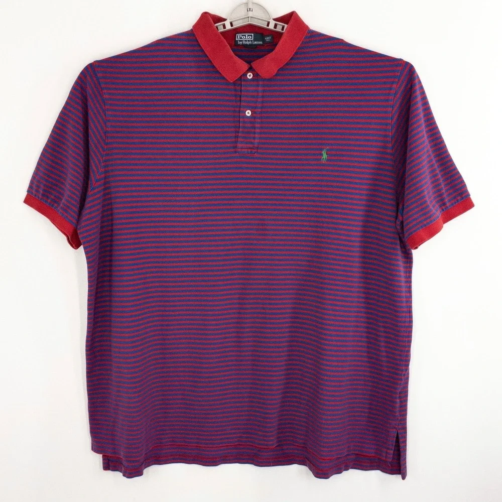 Polo Ralph Lauren Men's 4XLT Tall Red Blue Striped Short Sleeve Pique Polo Shirt